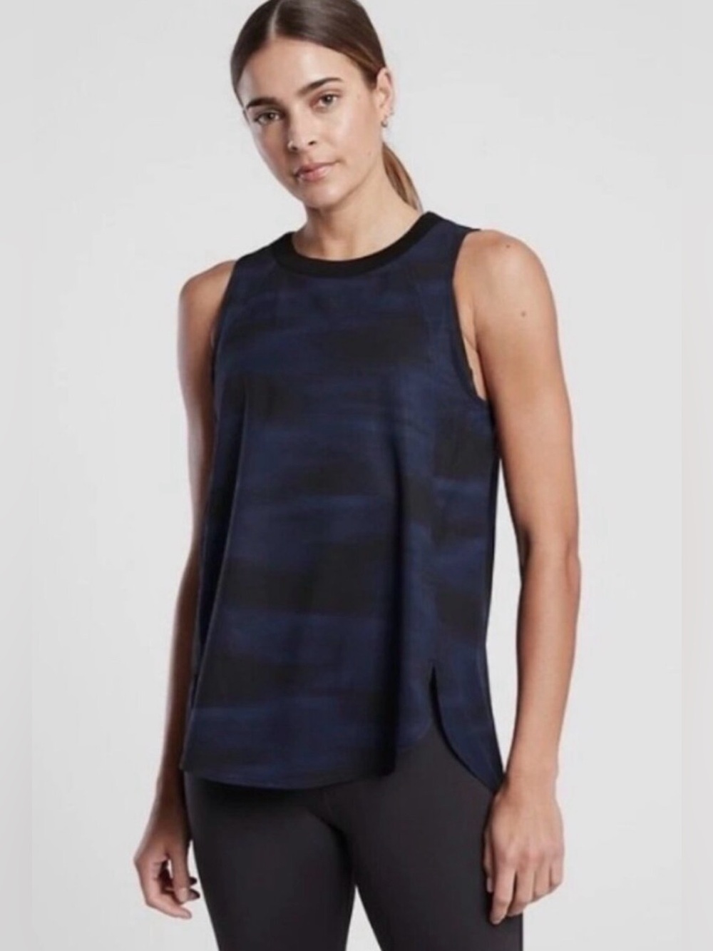 NWOT Athleta BLUE-Black Printed Zephyr Sleeveless Tank Top - XL